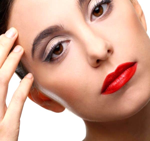 Beautiful girl with perfect skin and red lipstick
